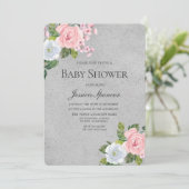 Baby shower Silver & Blush Flowers Kaart (Staand voorkant)