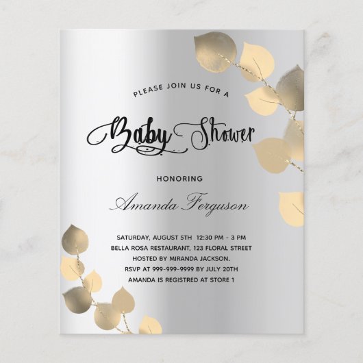 Baby shower Silver Eucalyptus-begrotingsuitnodigin (Voorkant)