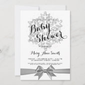 Baby shower Silver Glitter Snowflake Ribbon Kaart (Voorkant)