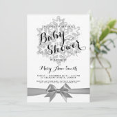 Baby shower Silver Glitter Snowflake Ribbon Kaart (Staand voorkant)