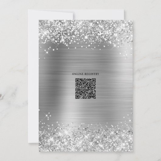 Baby shower Silver Glittery Folie Fancy Script Kaart (Achterkant)
