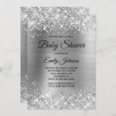 Baby shower Silver Glittery Folie Fancy Script Kaart (Voorkant / Achterkant)