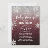 Baby shower Silver Snowflake Burgundy Red Glitter Kaart (Voorkant)