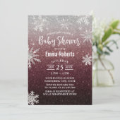Baby shower Silver Snowflake Burgundy Red Glitter Kaart (Staand voorkant)