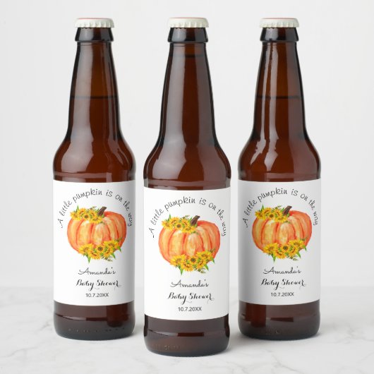 Baby shower Sinaasappel wit pompoen Bier Etiket (Flessen)