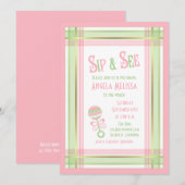 Baby shower Sip & See | Roze groene speldenrennen Kaart (Voorkant / Achterkant)