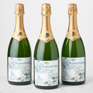 Baby Shower. Slapen Baby Beer Blauw. Sparkling Wijnetiket