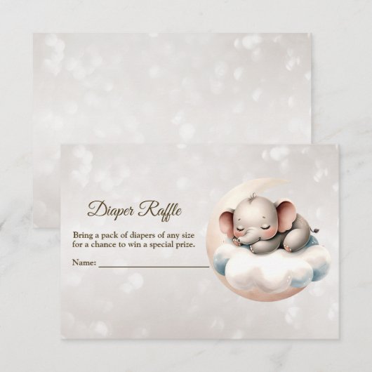 Baby shower Slapen Baby Olifant Luier Raffle Informatiekaartje (Voorkant / Achterkant)