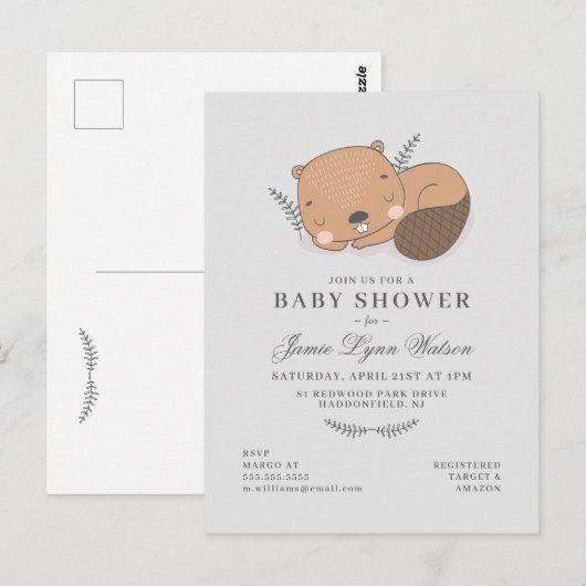 BABY SHOWER | Slaperige uitnodiging (Voorkant / Achterkant)