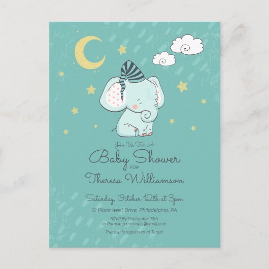 BABY SHOWER | Sleepy Little Elephant Briefkaart (Voorkant)