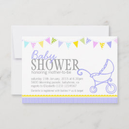 Baby shower slinger buggy paarse uitnodiging