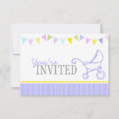 Baby shower slinger buggy paarse uitnodiging (Achterkant)