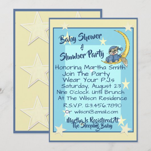 Baby shower & Slumber Party met Maan, Sterren en K Kaart (Voorkant / Achterkant)