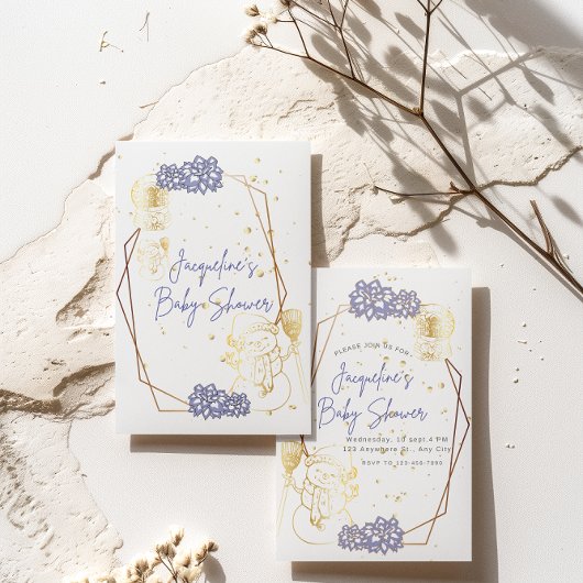 Baby shower sneeuwpop Paarse thema Uitnodiging Kaa