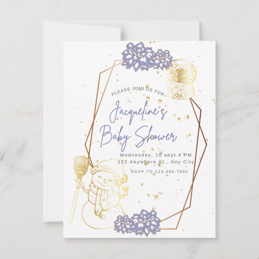 Baby shower sneeuwpop Paarse thema Uitnodiging Kaa (Achterkant)