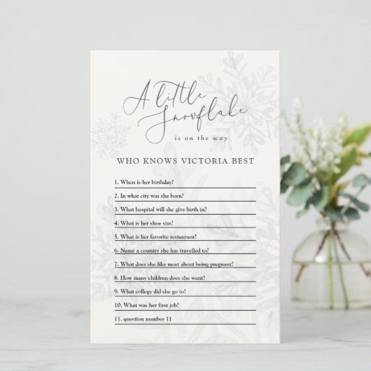 Baby shower sneeuwvlokquiz seksneutraal (Staand voorkant)