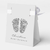 Baby shower - snoepgoed druppelt in Glitter Silver Bedankdoosjes (Achterkant)