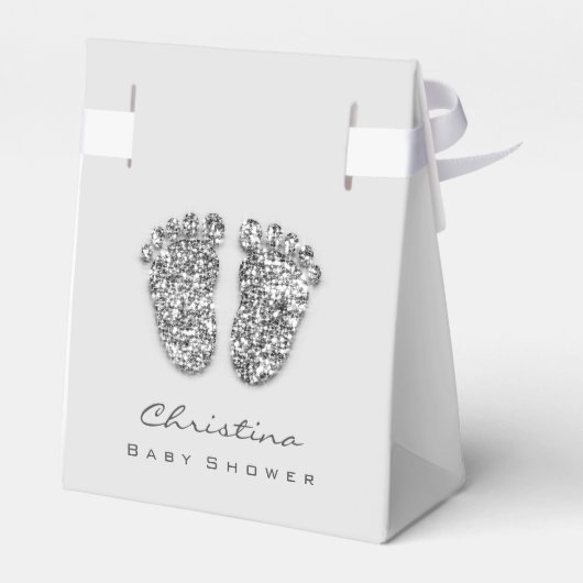 Baby shower - snoepgoed druppelt in Glitter Silver Bedankdoosjes (Achterkant)