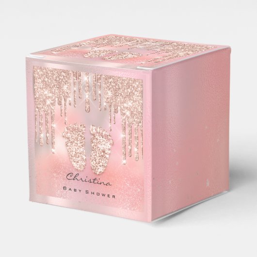 Baby shower - snoepgoed druppelt Roos Roze glitter Bedankdoosjes (Voorkant Zijde)