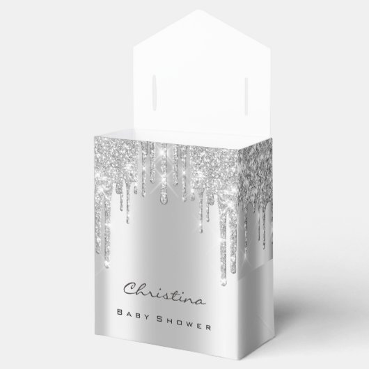 Baby shower - snoepgoed druppelt zilver grijs glit bedankdoosjes (Geopend)