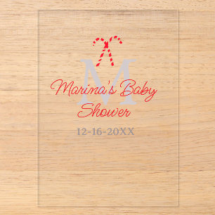 Baby shower snoepriet kerstvakantie monogram acryl uitnodigingen
