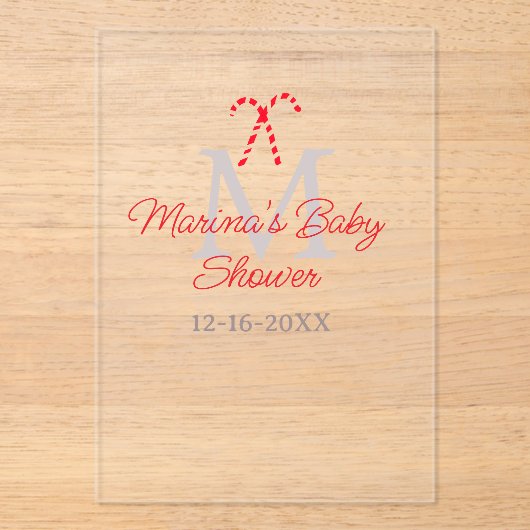Baby shower snoepriet kerstvakantie monogram acryl uitnodigingen (Voorkant)