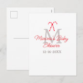 Baby shower snoepstok Kerst vakantie monogram Feestdagenkaart (Voorkant / Achterkant)