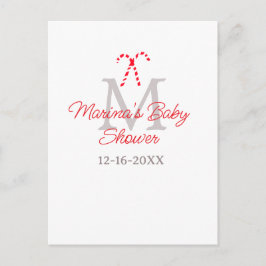 Baby shower snoepstok Kerst vakantie monogram  Feestdagenkaart