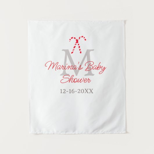 Baby shower snoepstok Kerst vakantie monogram Wandkleed (Voorkant)