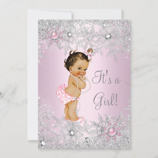 Baby shower Snowflake Winter Sweet Pink Girl Kaart (Voorkant)