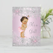 Baby shower Snowflake Winter Sweet Pink Girl Kaart (Staand voorkant)