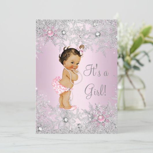 Baby shower Snowflake Winter Sweet Pink Girl Kaart (Staand voorkant)