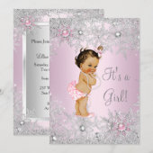 Baby shower Snowflake Winter Sweet Pink Girl Kaart (Voorkant / Achterkant)