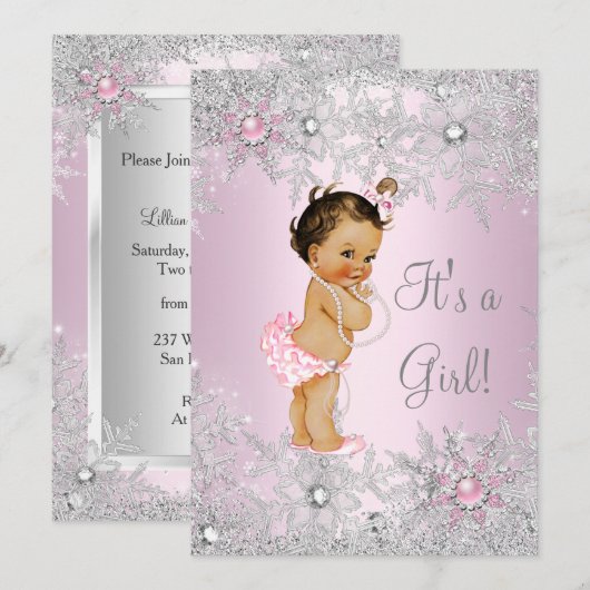 Baby shower Snowflake Winter Sweet Pink Girl Kaart (Voorkant / Achterkant)