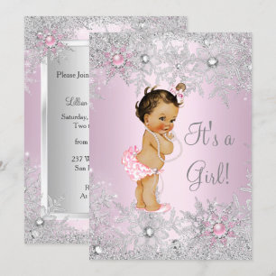 Baby shower Snowflake Winter Sweet Pink Girl Kaart