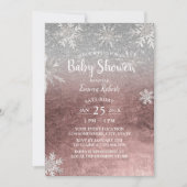 Baby shower Snowflakes Moderne Roos Gold & Silver Kaart (Voorkant)