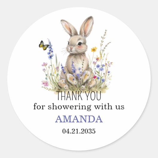 Baby Shower Some bunny wilde bloemen sticker (Voorkant)