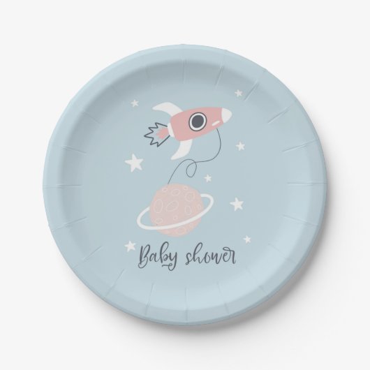 Baby shower Space Rocket and Jupiter Papieren Bordje (Voorkant)