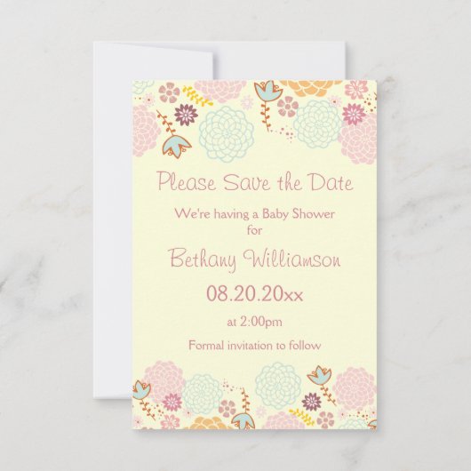 baby shower sparen de Datum Fancy Moderne Floral Kaart (Achterkant)