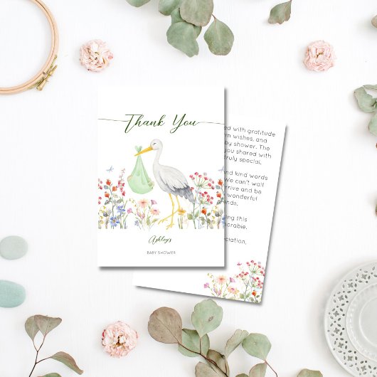 Baby shower speciale leverende vederbloemen bedankkaart