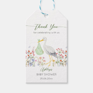Baby shower speciale leverende vederbloemen cadeaulabel