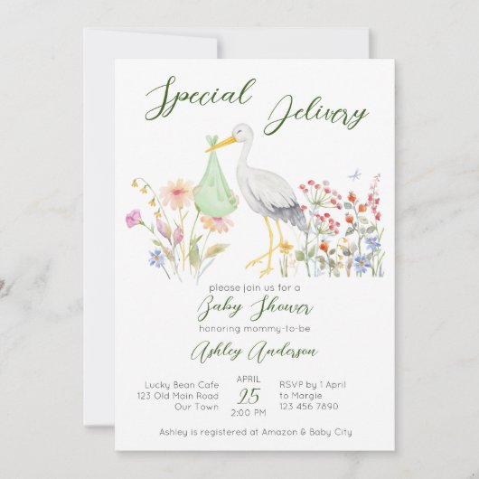 Baby shower speciale leverende vederbloemen kaart (Voorkant)