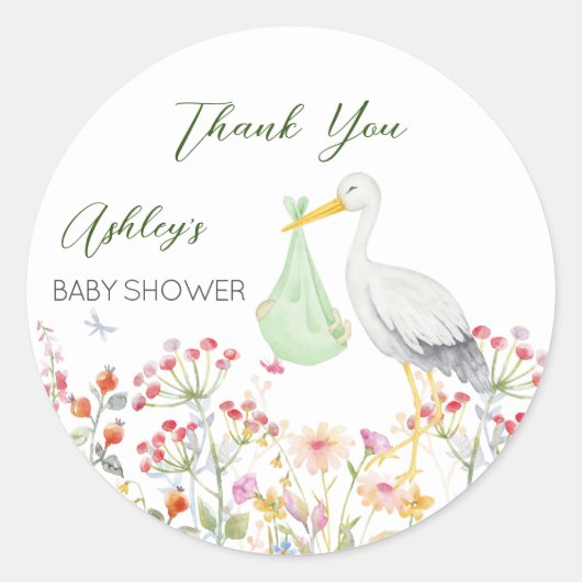 Baby shower speciale leverende vederbloemen ronde sticker (Voorkant)