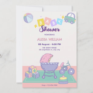 Baby shower Speelse pastelkleur Kaart