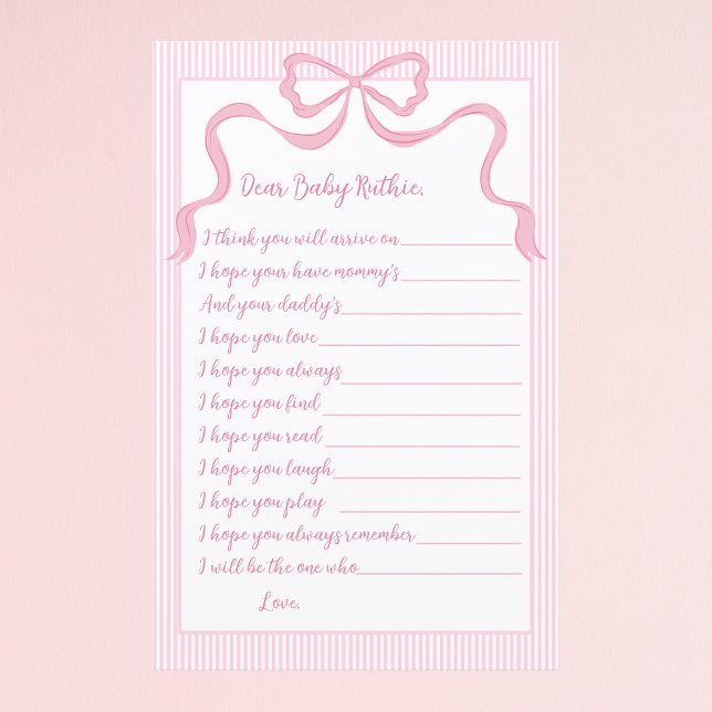 Baby shower spel, Baby advies Kaart, roze boog Bab (Creator heeft geüpload)