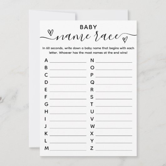 Baby shower Spel Baby Naam Race Kaart (Voorkant)