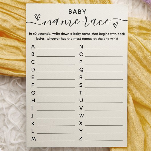 Baby shower Spel Baby Naam Race Kaart