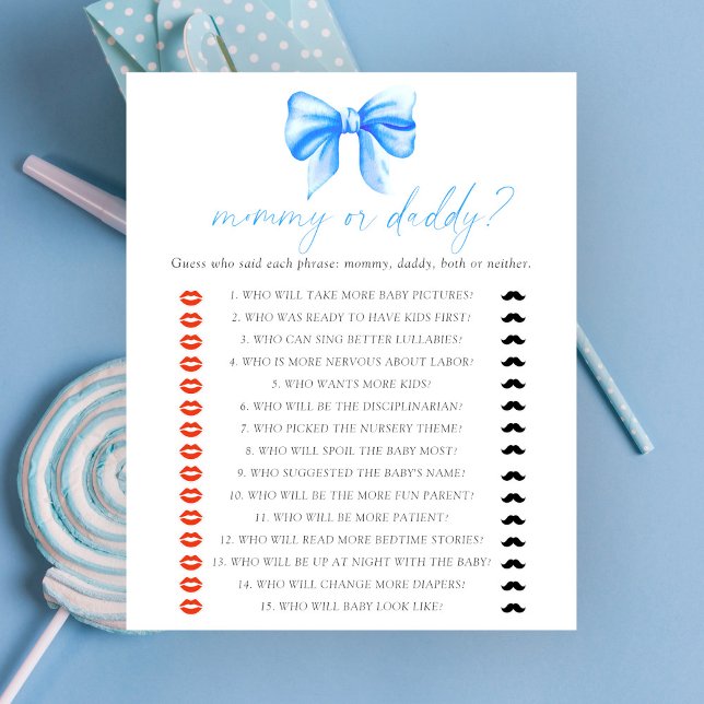 Baby shower spel blauwe strik Moeder of vader (Creator heeft geüpload)