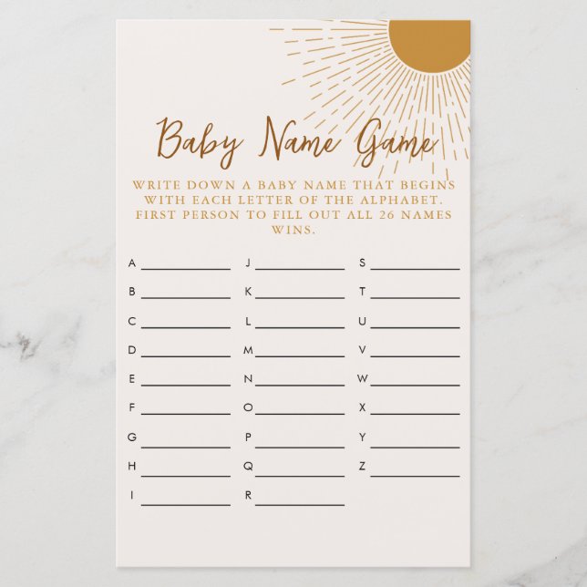 Baby shower spel hier komt de naam van de zoon spe (Voorkant)