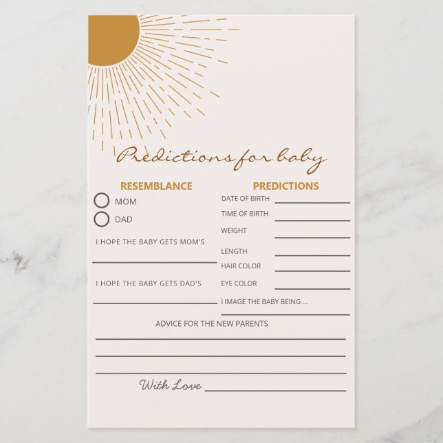 Baby shower spel hier komt voorspellingen (Voorkant)